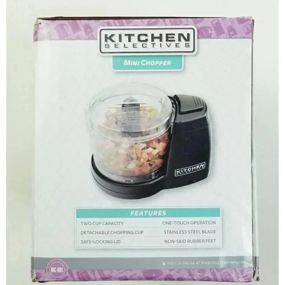 Kitchen Selective Black Mini Food Chopper 2 Cup One Touch Stainless Steel Blade - Picture 2 of 4